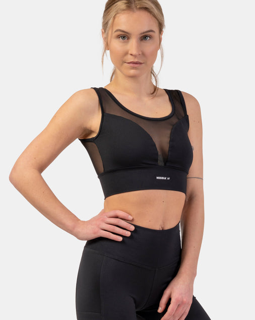BLACK MESH DESIGN SPORTS BRA "BREATHE"